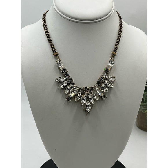J. Crew Faceted Multi-Shaped Rhinestone Stacked 3D Prong set Necklace on ebay - Picture 3 of 14